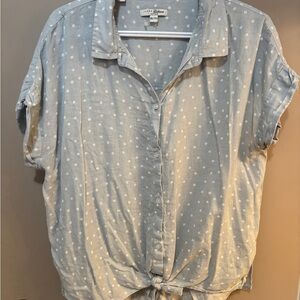 JACHS Girlfriend Light Blue Polka Dot Button-Down Shirt